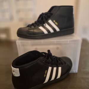 Adidas Kids' Black & White Pro Model High-Top Sneakers